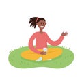 Vector illustration of summer picnic with afro-american woman on blanket