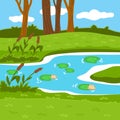 Vector illustration (summer pond in the woods) Royalty Free Stock Photo