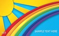 Vector illustration of Summer sun with clouds and rainbow background