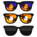 Vector illustration of sun glasses with tropical beach reflection. Isolated Royalty Free Stock Photo