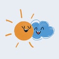 Vector illustration of Sun Hugging Cloud on white Royalty Free Stock Photo