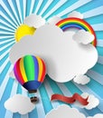 Vector illustration sunlight on cloud with hot air balloon.