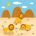 Vector illustration (sunny safari day with lions) Royalty Free Stock Photo