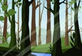 Vector illustration of sunset in the woods, beautiful forest, light through the trees in the forest, morning time