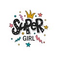 Vector illustration of Super Girl text Royalty Free Stock Photo