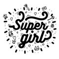 Vector illustration of Super Girl text for clothes. Kids badge tag icon. Inspirational quote card invitation banner. Feminine Royalty Free Stock Photo
