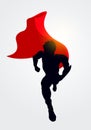 Vector Illustration Superhero Silhouette With Cape Running Forward