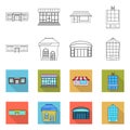 Vector illustration of supermarket and building sign. Set of supermarket and local stock symbol for web. Royalty Free Stock Photo
