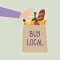 Vector illustration Support small business. Paper bag with groceries. Royalty Free Stock Photo