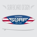 Vector illustration for surf board design. California west coast