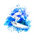 Vector illustration of Surfer on watercolor background Royalty Free Stock Photo