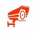 vector illustration, surveillance camera or CCTV in red color, design silhouette, flat design