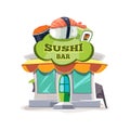 Vector illustration of sushi bar or chinese restaurant building facade. Royalty Free Stock Photo