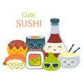 vector illustration of sushi characters set Royalty Free Stock Photo