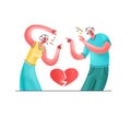 Vector illustration swearing couple pointing at each other and accusing each other