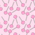 sweet candy pink lollipop repeat seamless pattern doodle cartoon style wallpaper Royalty Free Stock Photo