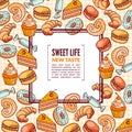 Vector illustration of sweet foods. Colorful sketched sketches