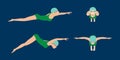 Vector illustration of swimming style scheme different swimmers man and woman in pool sport exercise.