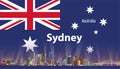 Vector illustration of Sydney city skyline with flag of Australia on background Royalty Free Stock Photo