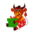 Vector illustration with symbol of the year of the bull. Cartoon character.