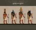 Vector illustration symbols of ancient Egypt Egyptian winged sun, gods Thoth, Anhur, Sobek, Khepri, and other symbol of