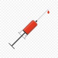 Vector illustration of a syringe with a drop of red blood or liquid, isolated on a transparent background. Royalty Free Stock Photo