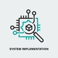 Vector illustration of system implementation process. Linear icon