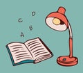 Vector illustration of table lamp, open book and letters. Royalty Free Stock Photo