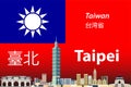 Vector illustration of Taipei city skyline with flag of Taiwan on background