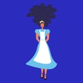 Vector illustration of the tale of Lewis Carol Alice in Wonderland. Beautiful young woman in a long dress with an apron, in shoes,