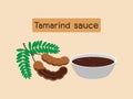 Vector illustration of tamarind fruit with tamarind sauce