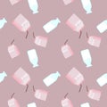 tasty pink milk box bottle repeat seamless pattern doodle cartoon style