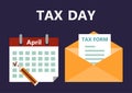 Vector illustration of the Tax Form and acalendar. Tax form, a financial document for filing in flat style. Tax Day on April 15.