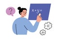 Vector illustration of a teacher writing an equation on a blackboard. Flat cartoon style, perfect for themes of Royalty Free Stock Photo