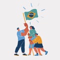 Vector illustration of team with Brazil Flag. People fan