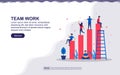 Vector illustration of team work & business growth concept with chart and tiny people. Illustration for landing page, social media