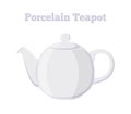 Vector illustration of teapot. Porcelain white teakettle. Cartoon flat style