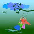 Vector Illustration of Teej Festival india. woman swinging on a tree