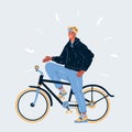 Vector illustration of teen riding a bicycle on dark backround.