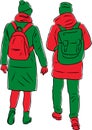 Vector illustration of teenagers couple going outdoors together