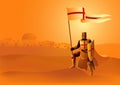Knight of Templar with flag and shield Royalty Free Stock Photo