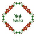 Vector illustration template best wishes for ornate of red wreath frames
