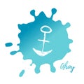 Vector Illustration. Template card with grunge anchor and text Ahoy
