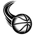 Vector illustration with a template for design on a sports theme. Flying basketball ball