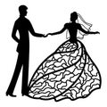 Vector illustration. Template with With the groom and the bride. Pattern for the laser cut, boy and girl. The dancing couples. Royalty Free Stock Photo