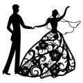 Vector illustration. Template with With the groom and the bride. Pattern for the laser cut, boy and girl. The dancing couples. Royalty Free Stock Photo