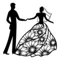 Vector illustration. Template with With the groom and the bride. Pattern for the laser cut, boy and girl. The dancing couples. Royalty Free Stock Photo