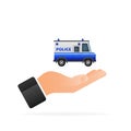 Vector illustration template. Police truck with hand.