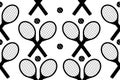 Vector illustration of a tennis seamless pattern. Black and white sports background with a racket and balls Royalty Free Stock Photo