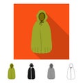 Vector illustration of tent and raincoat icon. Set of tent and hood stock vector illustration.